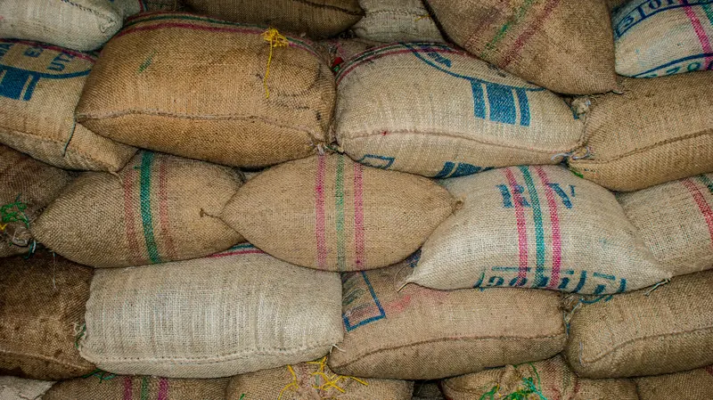 Stacked jute sacks