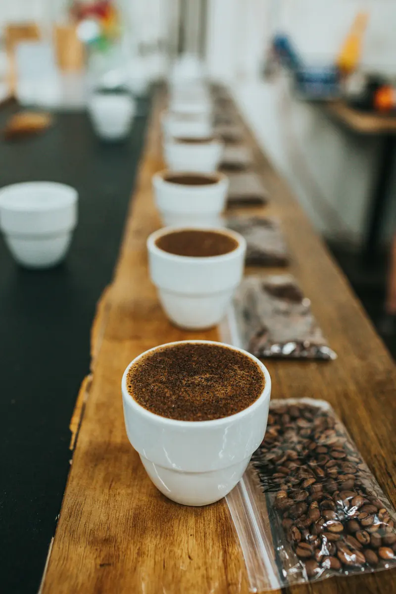 Cupping cups lined up on a wooden table